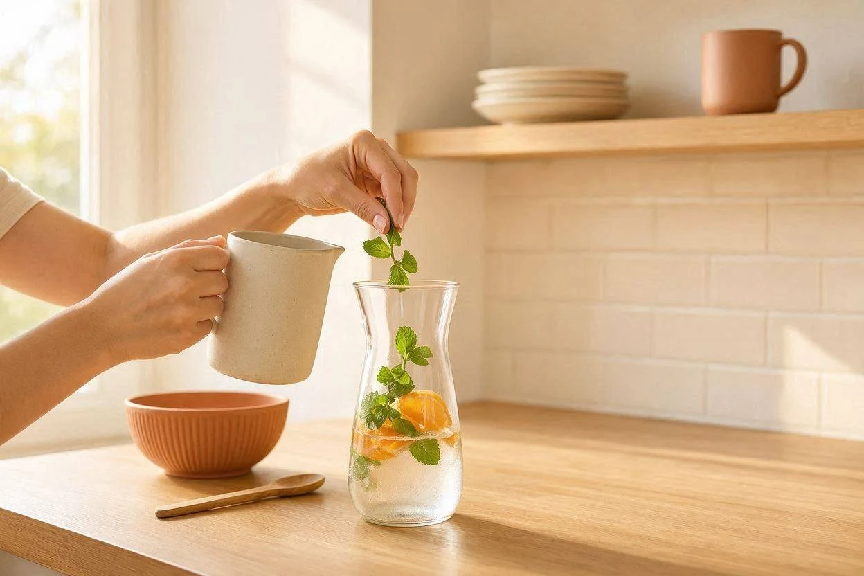 Woman preparing a healthy drink in her kitchen